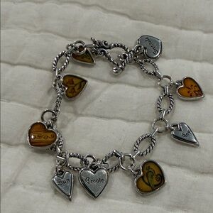 Brighton Silver Heart Charm Bracelet with Yellow Enamel Accents